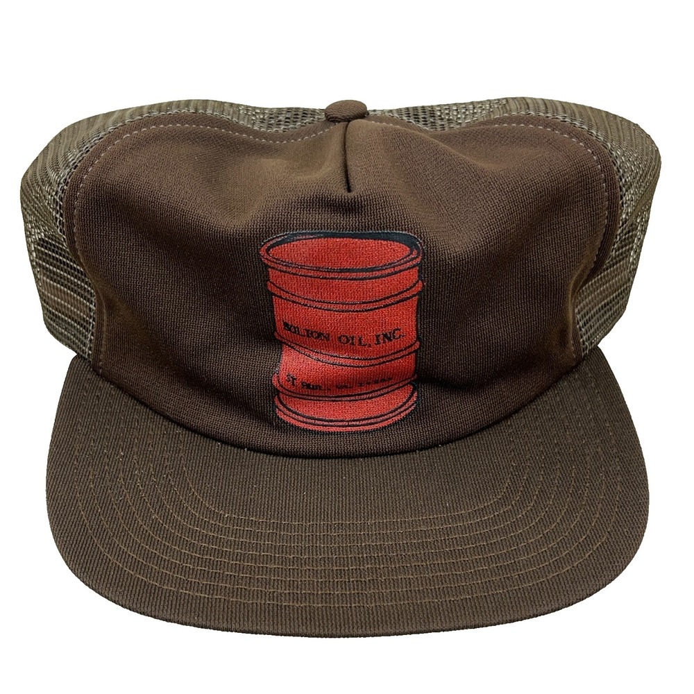 Vintage Bolton Oil Trucker Hat Cap Snapback Brown Petroleum Can Barrel 80s USA